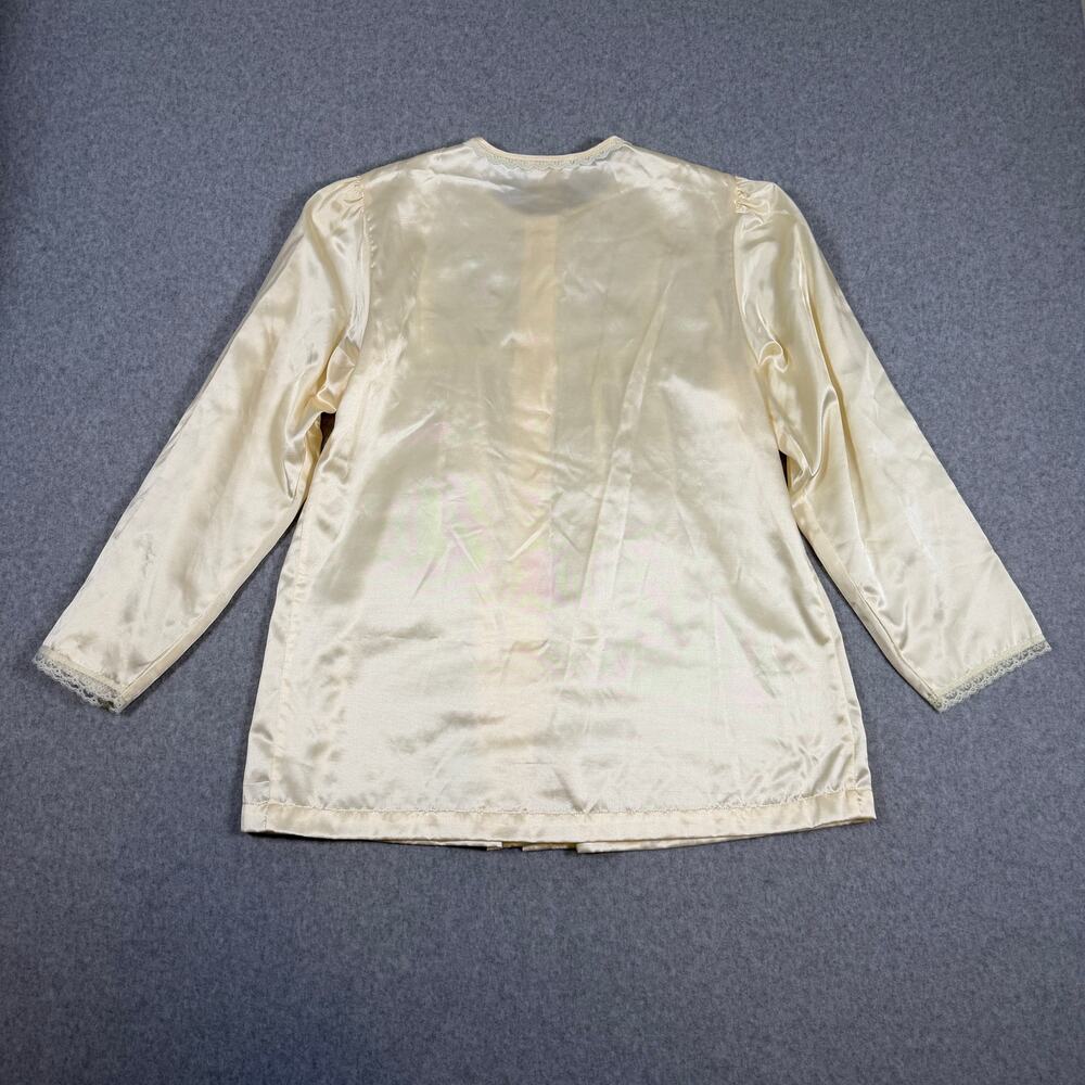 Vintage Barbizon Cuddleskin Long Sleeve Pajama Top Cream Floral Embroidery Lace - Picture 3 of 13